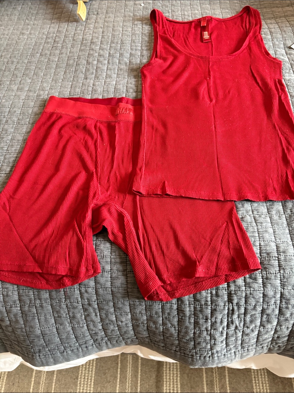 SKIMS Red Ribbed Tank & Boxer Short Sleep Set
